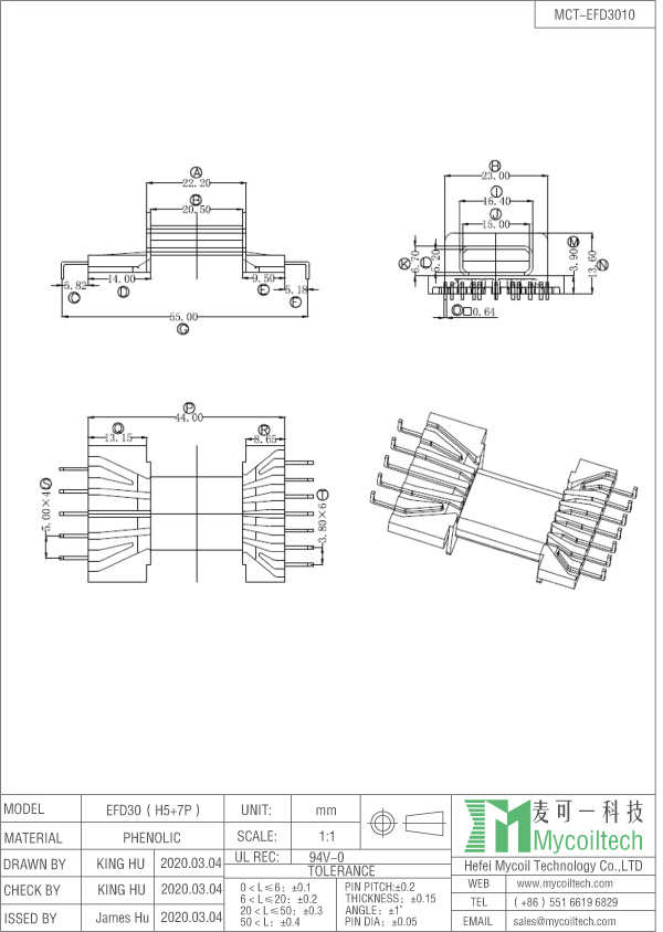 EFD30 horizontal coil bobbin