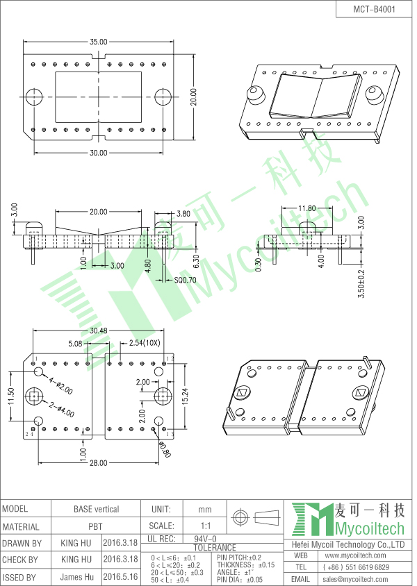 Base del inductor de filtro con pasadores